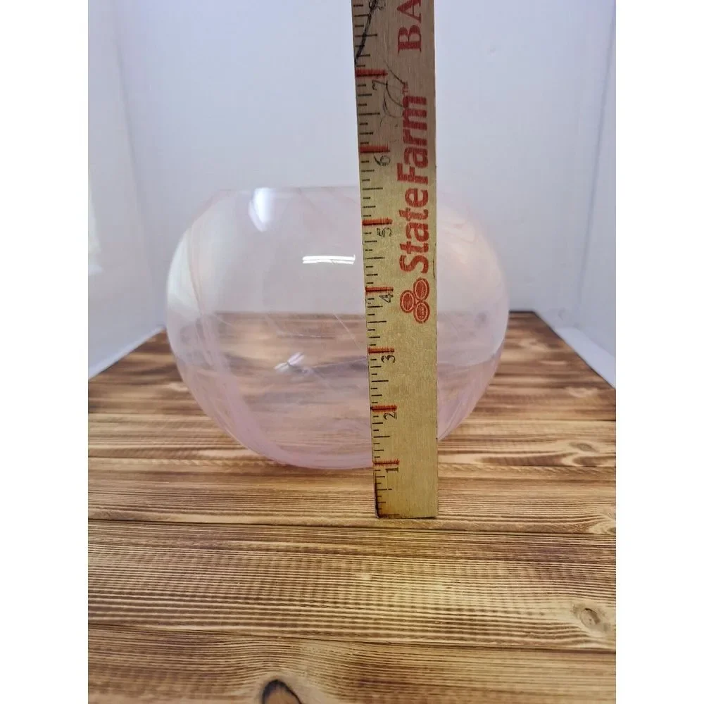 Round  Pink Swirl Art Vase Glass Planter Terrarium Fish Bowl Container 5.5